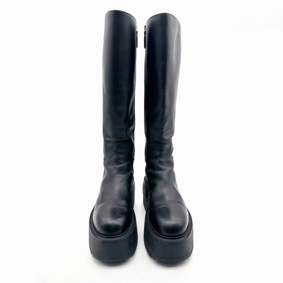 VALENTINO Black Uniqueform VLogo Tall Platform Wedge Boot Size 38.5 Heel Leather - Picture 6 of 11